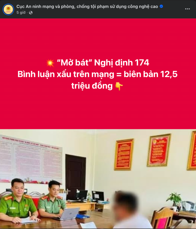 Ảnh chụp màn hình bài viết trên trang Facebook của Cục An ninh mạng và phòng, chống tội phạm sử dụng công nghệ cao.