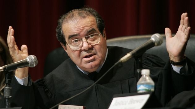 chapman.0830 - 08/29/05 - A Supreme Court headed by Supreme Court Justice Antonin Scalia has questions for Chapman University Law School professor John Eastman as he and California Attorney General Bill Lockyer argue the 1905 ''Lochner v. State of New York'' case during a re-enactment Monday afternoon at Chapman University. (Credit: Mark Avery/Orange County Register/ZUMA Press)
