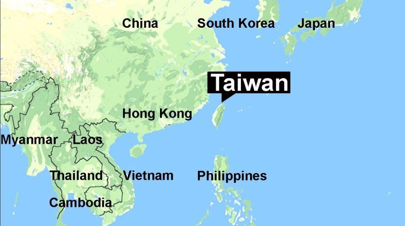 Vị trí địa lý của Đài Loan trong tương quan với Việt Nam và Trung Quốc. Ảnh: KOAM.