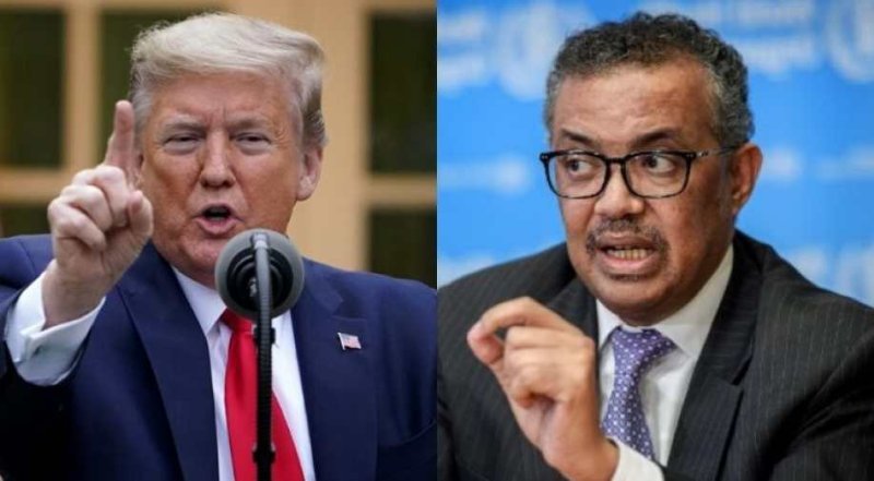 Tổng thống Mỹ Donald Trump và giám đốc WHO Tedros Adhanom Ghebreyesus. Ảnh: wionews.com.
